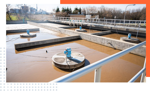 Close up of a wastewater treatment process at a plant
