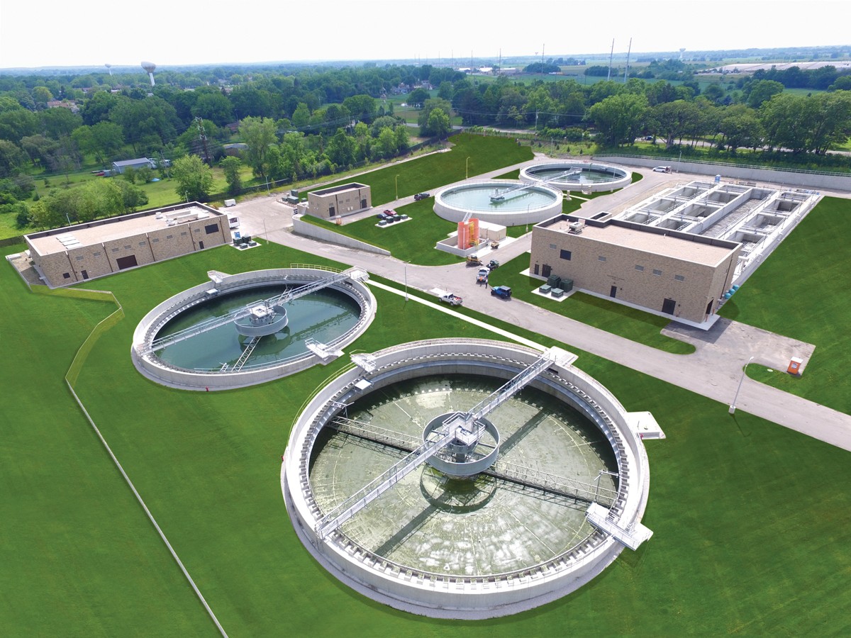 Aerial view of a wastewater treatment plant